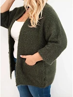 Dámský svetr Plus Size s kapsami bez zapínání khaki