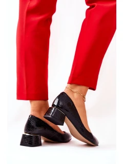 Skórzane Wężowe Czółenka Lewski 3118 Czarne