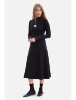 B299 Rebrované midi šaty s asymetrickým pásom - čierne