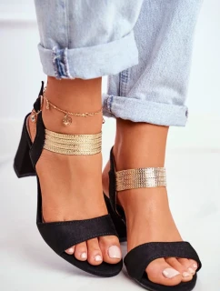 Dámské Sandály Na Podpatku Semišové Černé Enjoy