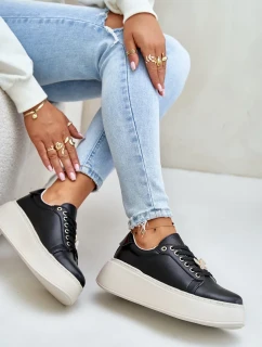 Dámske kožené tenisky na platforme s brošňou Vinceza Black