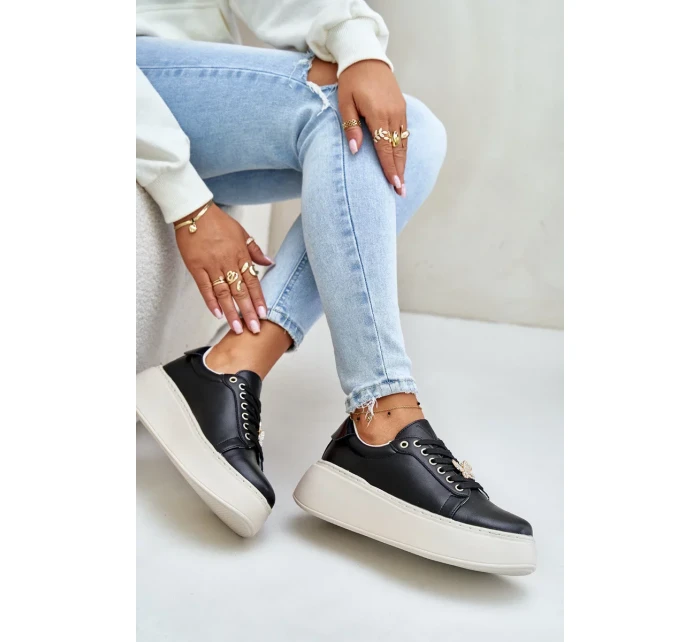 Dámske kožené tenisky na platforme s brošňou Vinceza Black