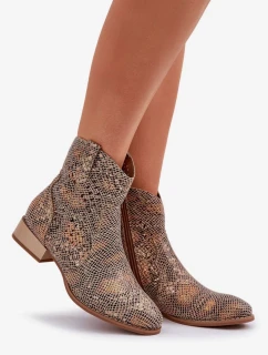 Dámske členkové topánky Neliawen so zlatým zvieracím vzorom - zlaté