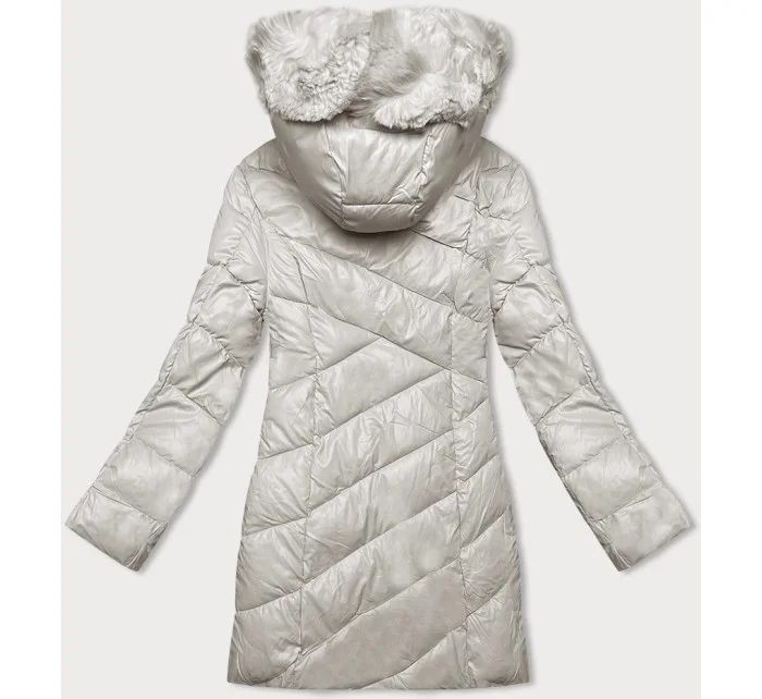 Dámska zimná bunda v ecru farbe s kapucňou (H-898-11)