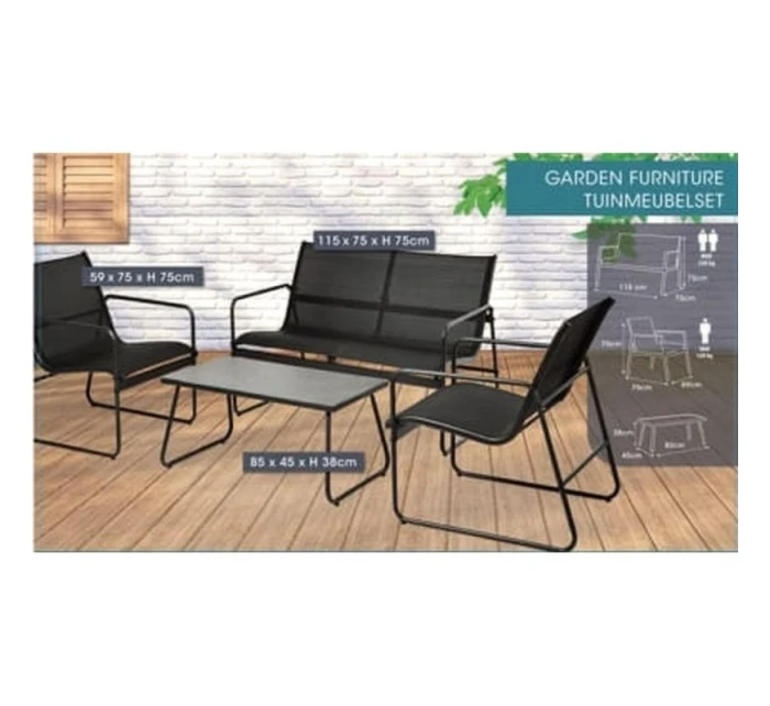 SADA ZÁHRADNÉHO NÁBYTKU 4 KUSY ČIERNA