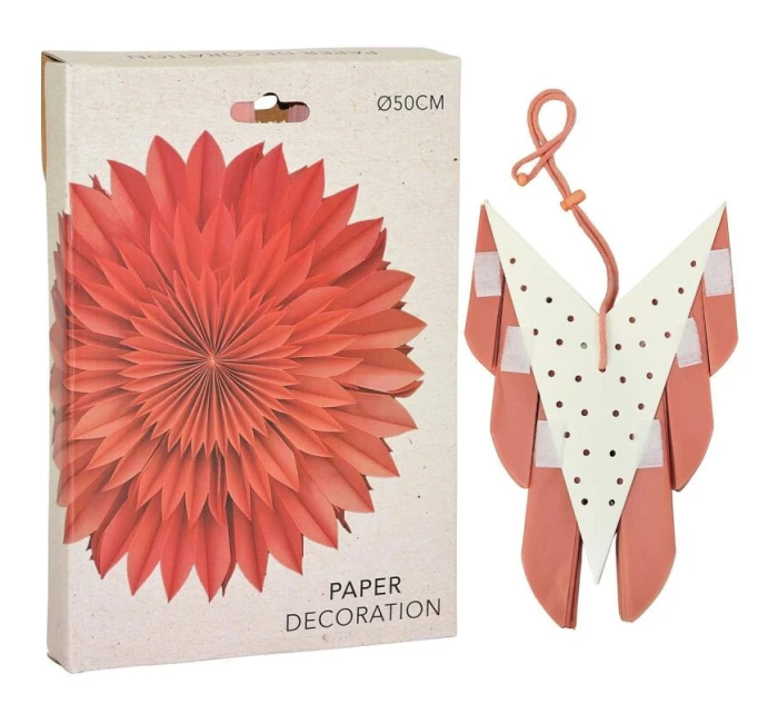 DEKORATÍVNA ZÁVESNÁ PAPIEROVÁ HVIEZDA 3D 50CM RUŽOVÁ