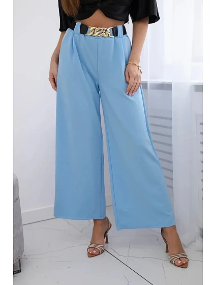 Viskózové kalhoty s širokými nohavicemi modrý