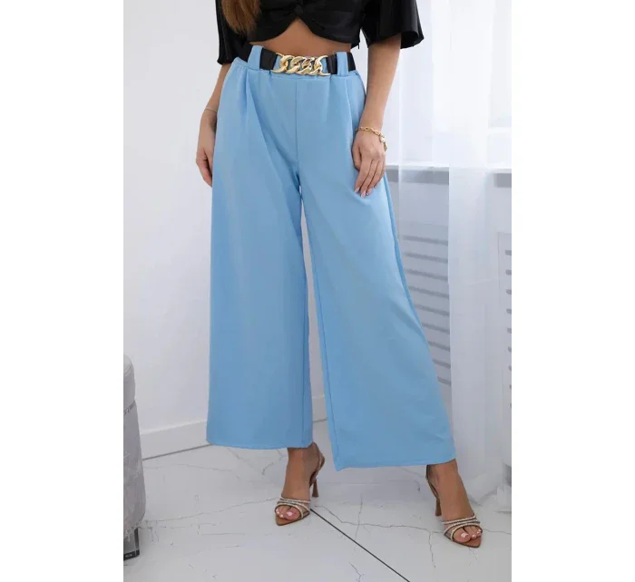 Viskózové nohavice so širokými nohavicami modré Viskózové nohavice so širokými nohavicami modré
