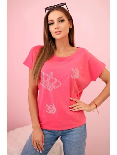 Dámska blúzka s krátkym rukávom a kamienkami ružová