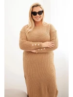 Dámské pletené šaty Plus Size s model 21393354 v barvě camel - K-Fashion