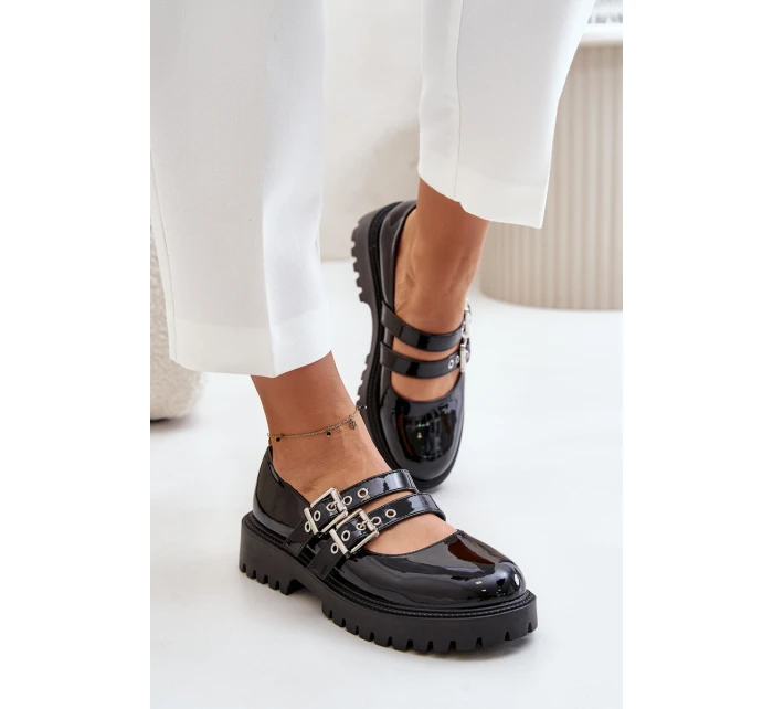 Dámské Lakované Polobotky S Pásky Černé model 21671078 - Boto