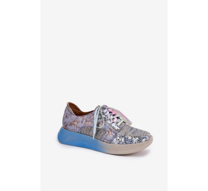 Skórzane Półbuty Sneakersy Damskie Na Platformie Maciejka 06776A-06 Niebieskie