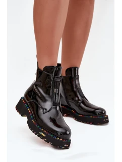 Lakierowane Botki Damskie Z Naturalnej Skóry Ocieplane Artiker 57C0166 Czarne