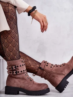 Dámské semišové teplé boty Světle hnědá stříbrná