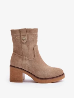 Zateplené dámske členkové topánky na podpätku Beige Vailia