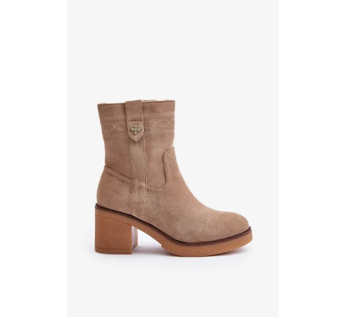 Zateplené dámske členkové topánky na podpätku Beige Vailia