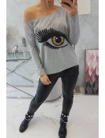 Blúzka s potlačou a dlhším chrbtom šedá