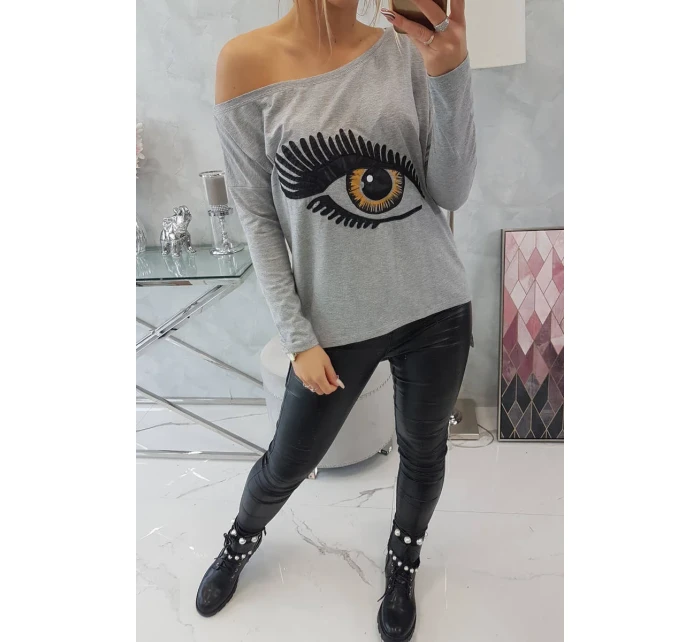 Blúzka s potlačou a dlhším chrbtom šedá