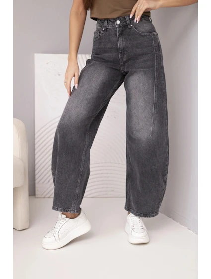 Dámské model 21951830 kalhoty Wide Leg s vysokým pasem a efektem praní černé - K-Fashion