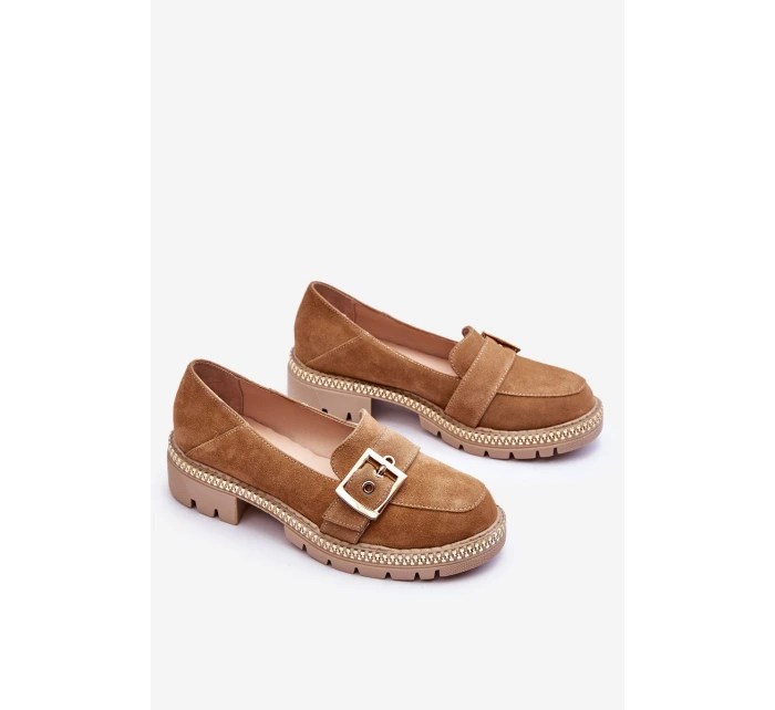 Modne Zamszowe Mokasyny Ciemnobeżowe Eloisa