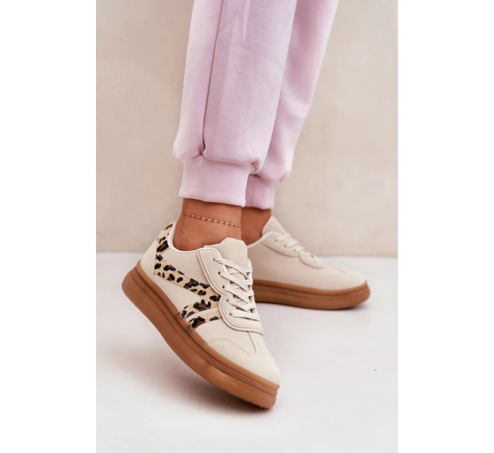 Damskie Sneakersy Na Platformie Panterka Beżowe Totter Damskie Sneakersy Na Platformie Panterka Beżowe Totter