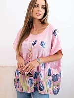 Dámske bavlnené tričko s kvetinovým vzorom svetlo ružové