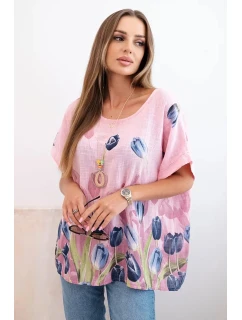 Dámská bavlněná košile s květinovým vzorem světle růžová