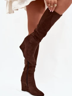 Ocieplane Kozaki Damskie Na Koturnie Czekoladowe Rosina