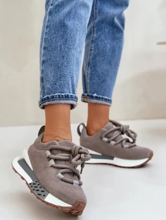 Semišové dámske tenisky na platforme s hrubým šnurovaním Artiker Grey