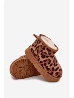 Detské a juniorské zateplené snežnice s kožušinou Mireya - panter/bronzová