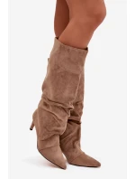 Dámske zateplené čižmy na podpätku Mavella - béžové, eko semiš Dámske zateplené čižmy na podpätku Mavella - béžové, eko semiš
