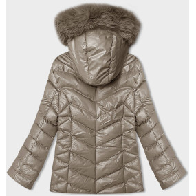 Krátka béžová zimná bunda s kapucňou (5M3138-62)