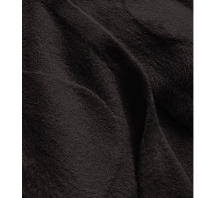 Tmavo hnedý dlhý vlnený prehoz cez oblečenie typu alpaka s kapucňou (908)