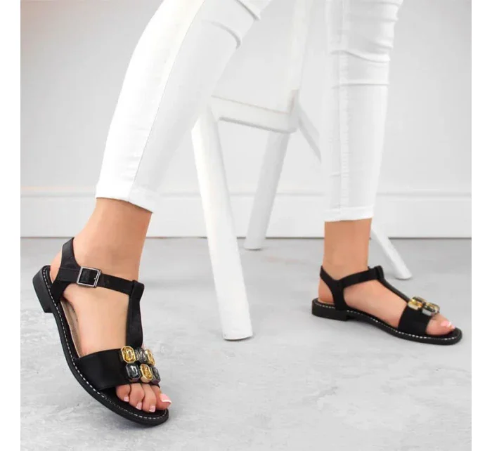 Zirkónové pohodlné sandále S.Barski W OLI261A black Zirkónové pohodlné sandále S.Barski W OLI261A black