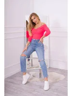 Halenka s výstřihem do V růžová neonová Halenka s výstřihem do V růžová neonová