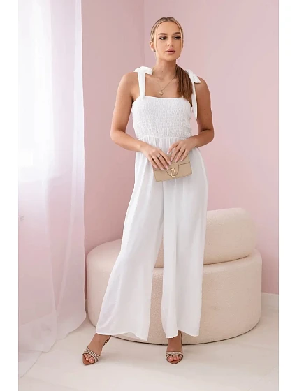 Overal na ramínka s volánkovým topem ecru