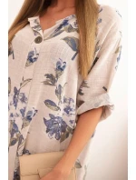 Dámske bavlnené šaty s kvetinovým vzorom a 3/4 rukávmi béžovej farby Dámske bavlnené šaty s kvetinovým vzorom a 3/4 rukávmi béžovej farby