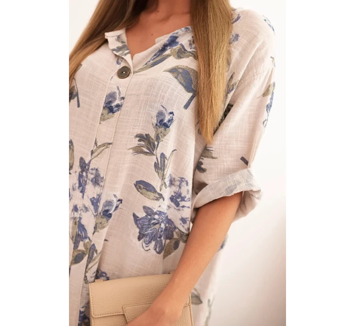 Dámske bavlnené šaty s kvetinovým vzorom a 3/4 rukávmi béžovej farby Dámske bavlnené šaty s kvetinovým vzorom a 3/4 rukávmi béžovej farby