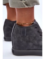 Trampki Skórzane Damskie Na Koturnie Big Star MM274005 Szare Trampki Skórzane Damskie Na Koturnie Big Star MM274005 Szare