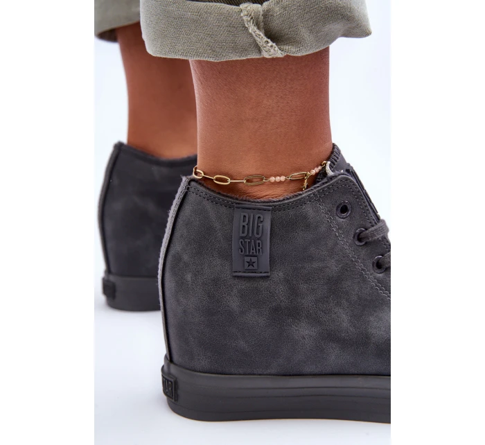 Trampki Skórzane Damskie Na Koturnie Big Star MM274005 Szare Trampki Skórzane Damskie Na Koturnie Big Star MM274005 Szare