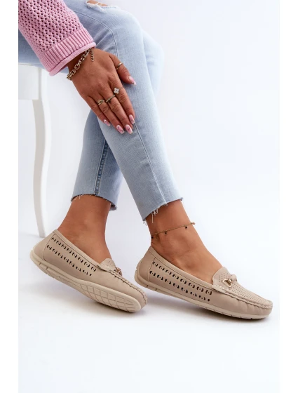 Mokasyny Damskie Ażurowe Z Ozdobą Beżowe Kaydance Mokasyny Damskie Ażurowe Z Ozdobą Beżowe Kaydance