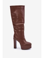 Kozačky Na Podpatku A Platformě Z Eko Kůže Hnědé model 21681401 - Boto