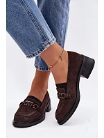 Dámské mokasiny z přírodního semiše na nízkém podpatku model 22100103 Čokoládové - VINCEZA Dámské mokasiny z přírodního semiše na nízkém podpatku model 22100103 Čokoládové - VINCEZA