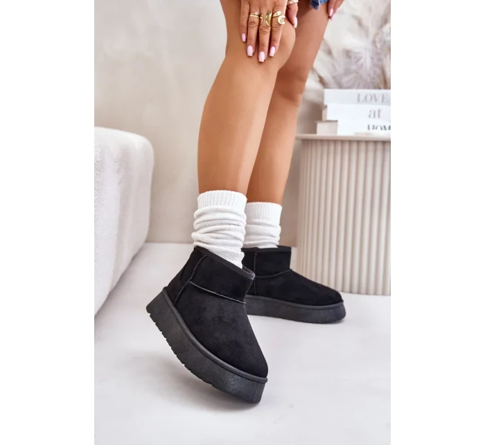 Nízke dámske snežnice na platforme zateplené s kožušinou čierne Saldren