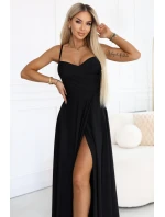 model 22015476 Dlouhé společenské šaty bez ramínek s rozparkem na nohou černé - numoco basic model 22015476 Dlouhé společenské šaty bez ramínek s rozparkem na nohou černé - numoco basic