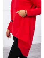 Mikina s dlhým chrbtom a kapucňou červená