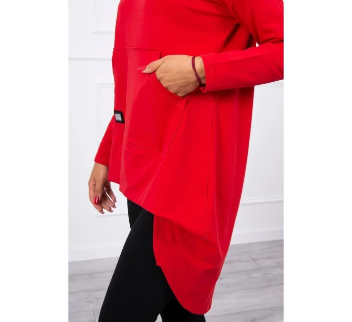 Mikina s dlhým chrbtom a kapucňou červená