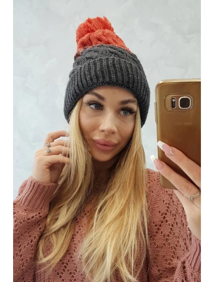 Fleecová čiapka Ilona K218 graphite+red Fleecová čiapka Ilona K218 graphite+red