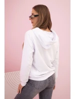 Dámska bavlnená mikina s kapucňou s vreckami biela