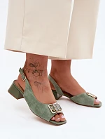 Elegantné sandále na podpätku z prírodného semišu D&A CE61-3127 Green